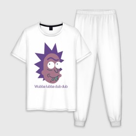 Мужская пижама хлопок с принтом Wubba lubba dub dub в Белгороде, 100% хлопок | брюки и футболка прямого кроя, без карманов, на брюках мягкая резинка на поясе и по низу штанин
 | c 137 | morty | morty smith | portal | rick | rick and morty | rick sanchez | sanchez | smith | морти | морти смит | портал | рик | рик и морти | рик санчез | санчез | смит