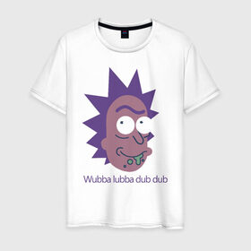 Мужская футболка хлопок с принтом Wubba lubba dub dub в Белгороде, 100% хлопок | прямой крой, круглый вырез горловины, длина до линии бедер, слегка спущенное плечо. | Тематика изображения на принте: c 137 | morty | morty smith | portal | rick | rick and morty | rick sanchez | sanchez | smith | морти | морти смит | портал | рик | рик и морти | рик санчез | санчез | смит