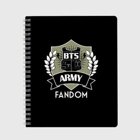 Тетрадь с принтом BTS Army Fandom в Белгороде, 100% бумага | 48 листов, плотность листов — 60 г/м2, плотность картонной обложки — 250 г/м2. Листы скреплены сбоку удобной пружинной спиралью. Уголки страниц и обложки скругленные. Цвет линий — светло-серый
 | army | bangtan boys | beyond the scene | boys | bts | chin | edm | emblem | fandom | fans | hieroglyphs | hip hop | jimin | k pop | logo | rainbow | rb | rm | south korean | армия | бойбенд | ви | джей хоуп | иероглифы | логотип | мальчики | радуга 