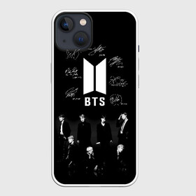 Чехол для iPhone 13 с принтом BTS в Белгороде,  |  | Тематика изображения на принте: autographs | bangtan boys | beyond the scene | boyband | boys | bts | chin | chonguk | edm | emblem | hip hop | jimin | jj hope | k pop | logo | rb | rm | shuga | south korean | wee | автографы | бойбенд | ви | джей хоуп | логотип | мальчики | сюга 