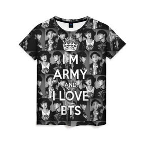 Женская футболка 3D с принтом I am army and I lover BTS в Белгороде, 100% полиэфир ( синтетическое хлопкоподобное полотно) | прямой крой, круглый вырез горловины, длина до линии бедер | bangtan boys | beyond the scene | boyband | boys | bts | chin | chonguk | collage | crown | edm | flowers | hip hop | jimin | jj hope | k pop | photo | r  b | rm | south korean | suga | wee | бойбенд | ви | джей хоуп | коллаж | корона | мальчики | с