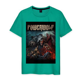 Мужская футболка хлопок с принтом Powerwolf в Белгороде, 100% хлопок | прямой крой, круглый вырез горловины, длина до линии бедер, слегка спущенное плечо. | Тематика изображения на принте: 