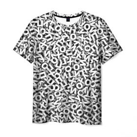 Мужская футболка 3D с принтом буквы ЙУХОП в Белгороде, 100% полиэфир | прямой крой, круглый вырез горловины, длина до линии бедер | алфавит | белый | буквы | паттрен | слово | узор