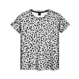 Женская футболка 3D с принтом буквы ЙУХОП в Белгороде, 100% полиэфир ( синтетическое хлопкоподобное полотно) | прямой крой, круглый вырез горловины, длина до линии бедер | алфавит | белый | буквы | паттрен | слово | узор