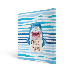 Холст квадратный с принтом Free Kiss в Белгороде, 100% ПВХ |  | free kiss | акула | бесплатные поцелуи | вода | кровь | море | объявление | острые зубы | поцелуй | рыба | табличка | хищник