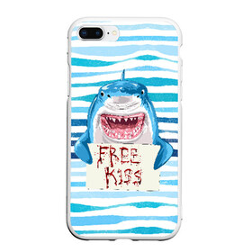 Чехол для iPhone 7Plus/8 Plus матовый с принтом Free Kiss в Белгороде, Силикон | Область печати: задняя сторона чехла, без боковых панелей | free kiss | акула | бесплатные поцелуи | вода | кровь | море | объявление | острые зубы | поцелуй | рыба | табличка | хищник