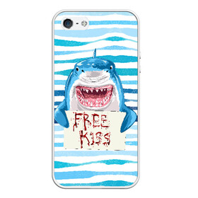 Чехол для iPhone 5/5S матовый с принтом Free Kiss в Белгороде, Силикон | Область печати: задняя сторона чехла, без боковых панелей | free kiss | акула | бесплатные поцелуи | вода | кровь | море | объявление | острые зубы | поцелуй | рыба | табличка | хищник