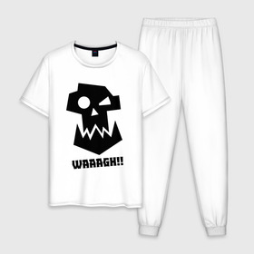 Мужская пижама хлопок с принтом WAAAGH!! в Белгороде, 100% хлопок | брюки и футболка прямого кроя, без карманов, на брюках мягкая резинка на поясе и по низу штанин
 | 40000 | 40k | game | ork | orks | waaagh | warhammer | warhammer 40k | wh40k | игра | орки