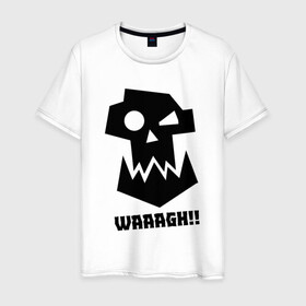 Мужская футболка хлопок с принтом WAAAGH!! в Белгороде, 100% хлопок | прямой крой, круглый вырез горловины, длина до линии бедер, слегка спущенное плечо. | 40000 | 40k | game | ork | orks | waaagh | warhammer | warhammer 40k | wh40k | игра | орки
