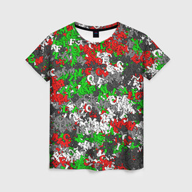 Женская футболка 3D с принтом Камуфляж с буквами FCLM в Белгороде, 100% полиэфир ( синтетическое хлопкоподобное полотно) | прямой крой, круглый вырез горловины, длина до линии бедер | зеленый | клуб | красно зеленый | красный | локо | локомотив | москва | паттерн
