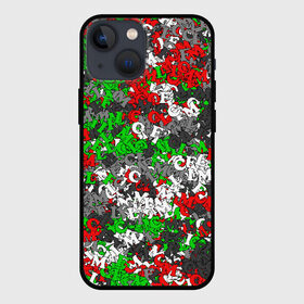 Чехол для iPhone 13 mini с принтом Камуфляж с буквами FCLM в Белгороде,  |  | Тематика изображения на принте: зеленый | клуб | красно зеленый | красный | локо | локомотив | москва | паттерн