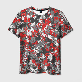 Мужская футболка 3D с принтом Камуфляж с буквами F.C.S.M	 в Белгороде, 100% полиэфир | прямой крой, круглый вырез горловины, длина до линии бедер | fcsm | белый. | камуфляж | красный | милитари | москва | мясо | паттерн | спартак