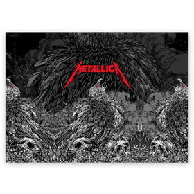 Поздравительная открытка с принтом Metallica  в Белгороде, 100% бумага | плотность бумаги 280 г/м2, матовая, на обратной стороне линовка и место для марки
 | Тематика изображения на принте: american | bird | eagle | james hetfield | kirk hammett | lars ulrich | metal band | metallica | red eye | robert trujillo | scream | skull | американская | джеймс хетфилд | кирк хэмметт | красный глаз | крик | ларс ульрих | метал группа | метал