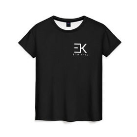 Женская футболка 3D с принтом ЕГОР КРИД (НА СПИНЕ) в Белгороде, 100% полиэфир ( синтетическое хлопкоподобное полотно) | прямой крой, круглый вырез горловины, длина до линии бедер | ek | ek team | family | kreed | егор булаткин | егор крид | ек | крид