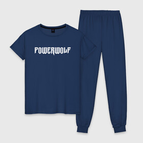 Женская пижама хлопок с принтом POWERWOLF в Белгороде, 100% хлопок | брюки и футболка прямого кроя, без карманов, на брюках мягкая резинка на поясе и по низу штанин | powerwolf | wolf