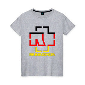 Женская футболка хлопок с принтом RAMMSTEIN в Белгороде, 100% хлопок | прямой крой, круглый вырез горловины, длина до линии бедер, слегка спущенное плечо | rammstein | рамштайн