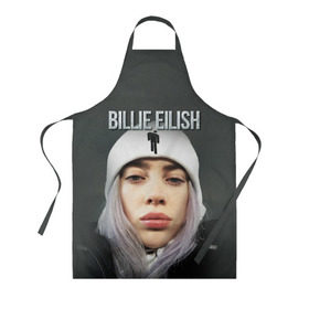 Фартук 3D с принтом BILLIE EILISH в Белгороде, 100% полиэстер | общий размер — 65 х 85 см, ширина нагрудника — 26 см, горловина — 53 см, длина завязок — 54 см, общий обхват в поясе — 173 см. Принт на завязках и на горловине наносится с двух сторон, на основной части фартука — только с внешней стороны | ayelish | bad guy | bellyache | bilie eilish | bilie elish | billie | billie eilish | eilish | electronic | elish | music | били айлиш | билли айлиш | эйлиш | элиш