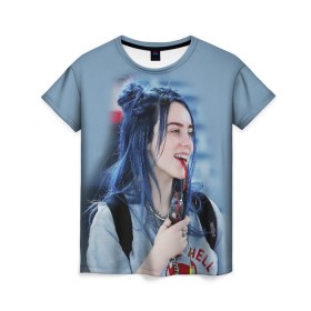 Женская футболка 3D с принтом BILLIE EILISH в Белгороде, 100% полиэфир ( синтетическое хлопкоподобное полотно) | прямой крой, круглый вырез горловины, длина до линии бедер | ayelish | bad guy | bellyache | bilie eilish | bilie elish | billie | billie eilish | eilish | electronic | elish | music | били айлиш | билли айлиш | эйлиш | элиш