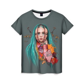 Женская футболка 3D с принтом BILLIE EILISH в Белгороде, 100% полиэфир ( синтетическое хлопкоподобное полотно) | прямой крой, круглый вырез горловины, длина до линии бедер | ayelish | bad guy | bellyache | bilie eilish | bilie elish | billie | billie eilish | eilish | electronic | elish | music | били айлиш | билли айлиш | эйлиш | элиш