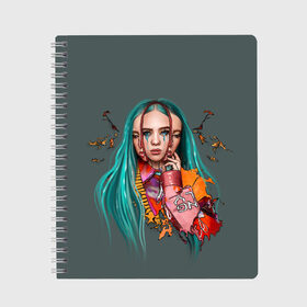 Тетрадь с принтом BILLIE EILISH в Белгороде, 100% бумага | 48 листов, плотность листов — 60 г/м2, плотность картонной обложки — 250 г/м2. Листы скреплены сбоку удобной пружинной спиралью. Уголки страниц и обложки скругленные. Цвет линий — светло-серый
 | ayelish | bad guy | bellyache | bilie eilish | bilie elish | billie | billie eilish | eilish | electronic | elish | music | били айлиш | билли айлиш | эйлиш | элиш