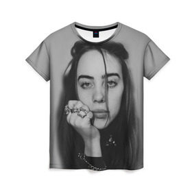 Женская футболка 3D с принтом BILLIE EILISH в Белгороде, 100% полиэфир ( синтетическое хлопкоподобное полотно) | прямой крой, круглый вырез горловины, длина до линии бедер | ayelish | bad guy | bellyache | bilie eilish | bilie elish | billie | billie eilish | eilish | electronic | elish | music | били айлиш | билли айлиш | эйлиш | элиш