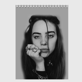 Скетчбук с принтом BILLIE EILISH в Белгороде, 100% бумага
 | 48 листов, плотность листов — 100 г/м2, плотность картонной обложки — 250 г/м2. Листы скреплены сверху удобной пружинной спиралью | ayelish | bad guy | bellyache | bilie eilish | bilie elish | billie | billie eilish | eilish | electronic | elish | music | били айлиш | билли айлиш | эйлиш | элиш