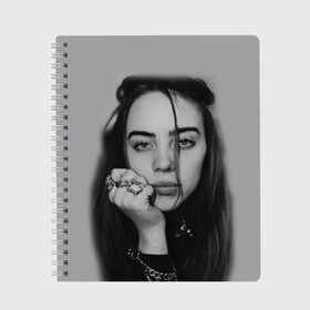 Тетрадь с принтом BILLIE EILISH в Белгороде, 100% бумага | 48 листов, плотность листов — 60 г/м2, плотность картонной обложки — 250 г/м2. Листы скреплены сбоку удобной пружинной спиралью. Уголки страниц и обложки скругленные. Цвет линий — светло-серый
 | ayelish | bad guy | bellyache | bilie eilish | bilie elish | billie | billie eilish | eilish | electronic | elish | music | били айлиш | билли айлиш | эйлиш | элиш