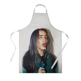 Фартук 3D с принтом BILLIE EILISH в Белгороде, 100% полиэстер | общий размер — 65 х 85 см, ширина нагрудника — 26 см, горловина — 53 см, длина завязок — 54 см, общий обхват в поясе — 173 см. Принт на завязках и на горловине наносится с двух сторон, на основной части фартука — только с внешней стороны | ayelish | bad guy | bellyache | bilie eilish | bilie elish | billie | billie eilish | eilish | electronic | elish | music | били айлиш | билли айлиш | эйлиш | элиш