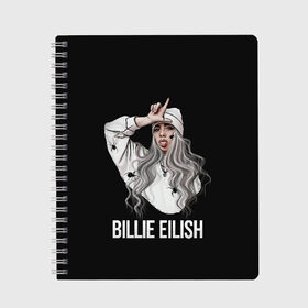 Тетрадь с принтом BILLIE EILISH в Белгороде, 100% бумага | 48 листов, плотность листов — 60 г/м2, плотность картонной обложки — 250 г/м2. Листы скреплены сбоку удобной пружинной спиралью. Уголки страниц и обложки скругленные. Цвет линий — светло-серый
 | ayelish | bad guy | bellyache | bilie eilish | bilie elish | billie | billie eilish | eilish | electronic | elish | music | били айлиш | билли айлиш | эйлиш | элиш