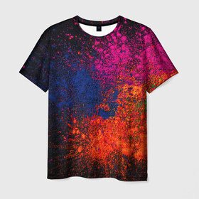 Мужская футболка 3D с принтом Брызги краски в Белгороде, 100% полиэфир | прямой крой, круглый вырез горловины, длина до линии бедер | брызги | брызги красок | краска | красочные | пятна | пятна краски | цветные | яркие