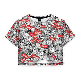 Женская футболка Cropp-top с принтом Senpai ahegao в Белгороде, 100% полиэстер | круглая горловина, длина футболки до линии талии, рукава с отворотами | ahegao | anime | manga | senpai | аниме | ахегао | манга | паттерн | сенпай