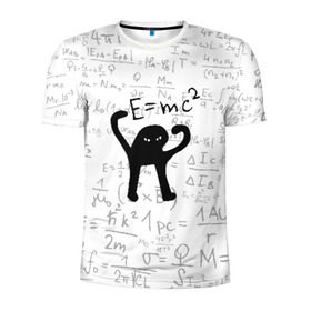Мужская футболка 3D спортивная с принтом ЪУЪ СЪУКА E=mc2 в Белгороде, 100% полиэстер с улучшенными характеристиками | приталенный силуэт, круглая горловина, широкие плечи, сужается к линии бедра | Тематика изображения на принте: cat | emc 2 | emc2 | mem | memes | truxkot19 | знаменитые формулы | интернет приколы | кот | мем | мем кот | физика | формулы | ъуъ | ъуъ съука | эйнштейн