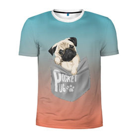 Мужская футболка 3D спортивная с принтом Карманный мопс в Белгороде, 100% полиэстер с улучшенными характеристиками | приталенный силуэт, круглая горловина, широкие плечи, сужается к линии бедра | pug | карман | карманный мопс | малыш | милый | мопс | пес | песик | собака | собачка