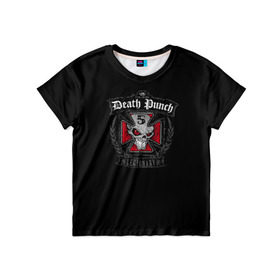 Детская футболка 3D с принтом Five Finger Death Punch в Белгороде, 100% гипоаллергенный полиэфир | прямой крой, круглый вырез горловины, длина до линии бедер, чуть спущенное плечо, ткань немного тянется | Тематика изображения на принте: 5fdp | ffdp | five finger | five finger death | five finger death punch | metal | rock | метал | рок