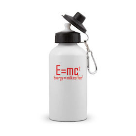 Бутылка спортивная с принтом E=mc2 в Белгороде, металл | емкость — 500 мл, в комплекте две пластиковые крышки и карабин для крепления | Тематика изображения на принте: 