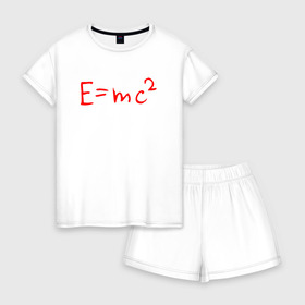 Женская пижама с шортиками хлопок с принтом E=mc2 в Белгороде, 100% хлопок | футболка прямого кроя, шорты свободные с широкой мягкой резинкой | emc 2 | emc2 | знаменитые формулы | физика | формулы | эйнштейн