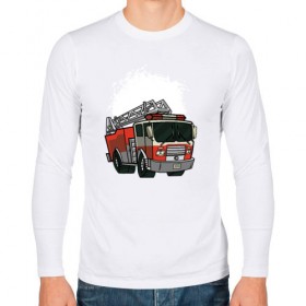 Мужской лонгслив хлопок с принтом Пожарная Машина в Белгороде, 100% хлопок |  | огонь | пожар | пожарная | пожарная охрана | пожарник | пожарный
