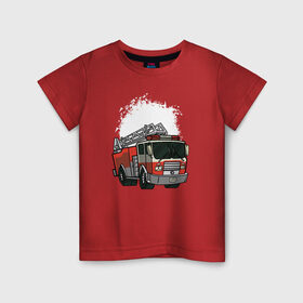 Детская футболка хлопок с принтом Пожарная Машина в Белгороде, 100% хлопок | круглый вырез горловины, полуприлегающий силуэт, длина до линии бедер | огонь | пожар | пожарная | пожарная охрана | пожарник | пожарный