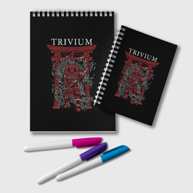 Блокнот с принтом Trivium в Белгороде, 100% бумага | 48 листов, плотность листов — 60 г/м2, плотность картонной обложки — 250 г/м2. Листы скреплены удобной пружинной спиралью. Цвет линий — светло-серый
 | Тематика изображения на принте: metal | rock | trivium | метал | рок