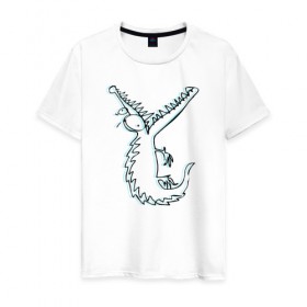 Мужская футболка хлопок с принтом Крокодил в Белгороде, 100% хлопок | прямой крой, круглый вырез горловины, длина до линии бедер, слегка спущенное плечо. | забавный | крокодил | рисунок