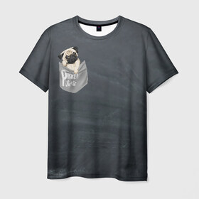 Мужская футболка 3D с принтом Карманный мопс в Белгороде, 100% полиэфир | прямой крой, круглый вырез горловины, длина до линии бедер | pug | карман | карманный мопс | малыш | милый | мопс | пес | песик | собака | собачка
