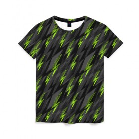 Женская футболка 3D с принтом Зеленые молнии в Белгороде, 100% полиэфир ( синтетическое хлопкоподобное полотно) | прямой крой, круглый вырез горловины, длина до линии бедер | 