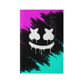 Обложка для паспорта матовая кожа с принтом MARSHMELLO MELT в Белгороде, натуральная матовая кожа | размер 19,3 х 13,7 см; прозрачные пластиковые крепления | Тематика изображения на принте: america | dj | marshmello | usa | америка | брызги | краски | маршмелло