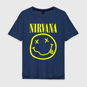 Мужская футболка хлопок Oversize с принтом NIRVANA в Белгороде, 100% хлопок | свободный крой, круглый ворот, “спинка” длиннее передней части | nirvana | smile | курт кобейн | нирвана | смайл
