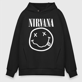 Мужское худи Oversize хлопок с принтом NIRVANA в Белгороде, френч-терри — 70% хлопок, 30% полиэстер. Мягкий теплый начес внутри —100% хлопок | боковые карманы, эластичные манжеты и нижняя кромка, капюшон на магнитной кнопке | nirvana | smile | курт кобейн | нирвана | смайл