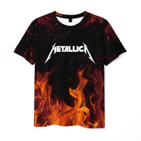 Мужская футболка 3D с принтом METALLICA (НА СПИНЕ) в Белгороде, 100% полиэфир | прямой крой, круглый вырез горловины, длина до линии бедер | fire | flame | metallica | металлика | огонь | пламя