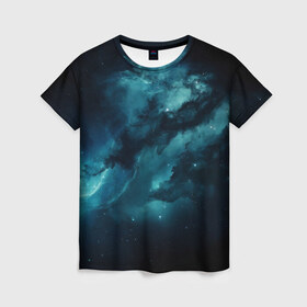 Женская футболка 3D с принтом Космос в Белгороде, 100% полиэфир ( синтетическое хлопкоподобное полотно) | прямой крой, круглый вырез горловины, длина до линии бедер | galaxy | lightning | space | stars | астрономия | галактика | звезды | космос | планеты | созвездие