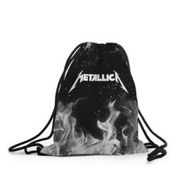 Рюкзак-мешок 3D с принтом METALLICA (НА СПИНЕ) в Белгороде, 100% полиэстер | плотность ткани — 200 г/м2, размер — 35 х 45 см; лямки — толстые шнурки, застежка на шнуровке, без карманов и подкладки | Тематика изображения на принте: fire | flame | metallica | металлика | огонь | пламя