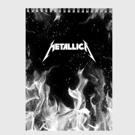 Скетчбук с принтом METALLICA (НА СПИНЕ) в Белгороде, 100% бумага
 | 48 листов, плотность листов — 100 г/м2, плотность картонной обложки — 250 г/м2. Листы скреплены сверху удобной пружинной спиралью | Тематика изображения на принте: fire | flame | metallica | металлика | огонь | пламя