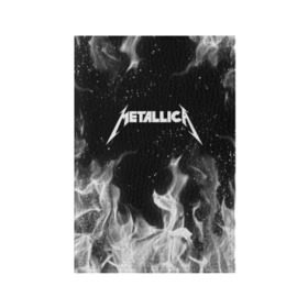 Обложка для паспорта матовая кожа с принтом METALLICA (НА СПИНЕ) в Белгороде, натуральная матовая кожа | размер 19,3 х 13,7 см; прозрачные пластиковые крепления | fire | flame | metallica | металлика | огонь | пламя